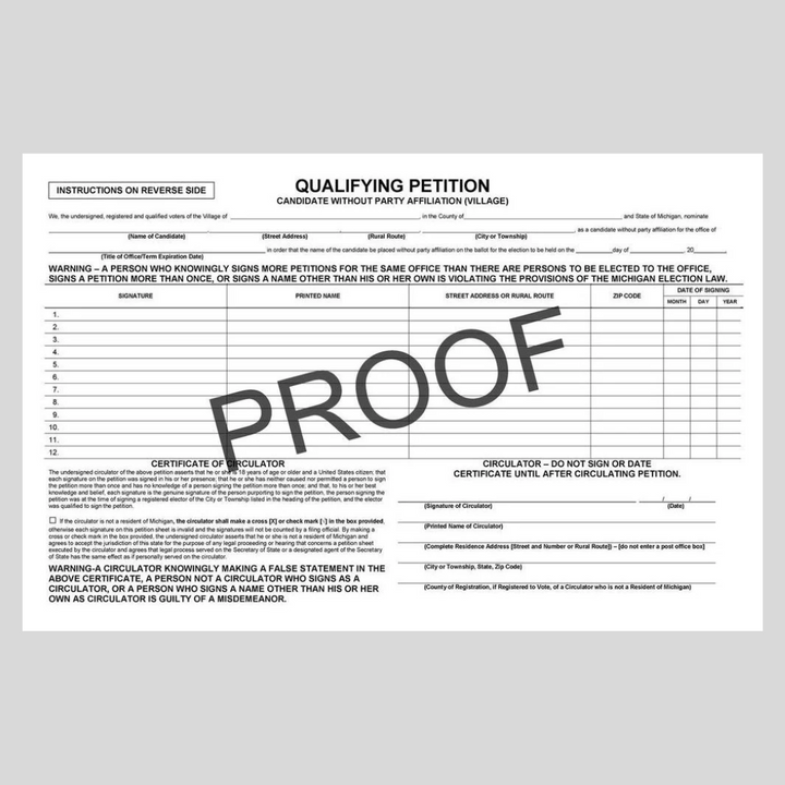 Qualifying Petition Candidate without Party Affiliation - Village (PT-819)