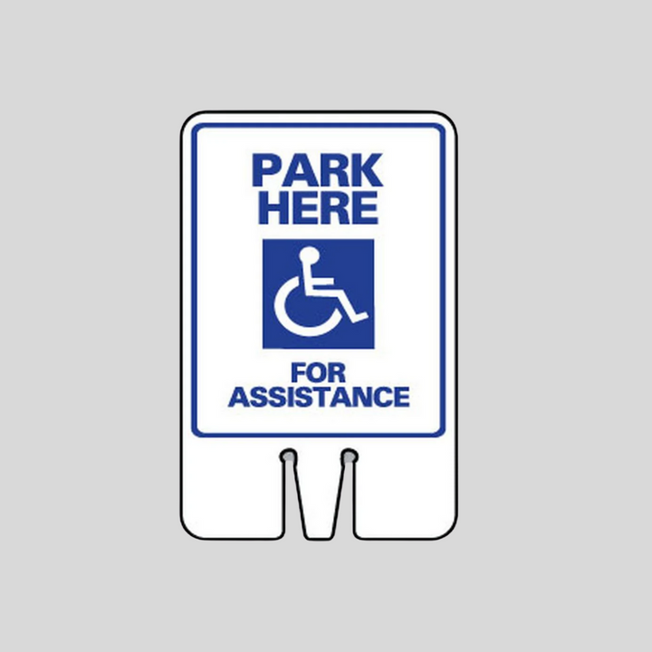 PARK HERE FOR ASSISTANCE Cone Topper Sign (SG-106I1)