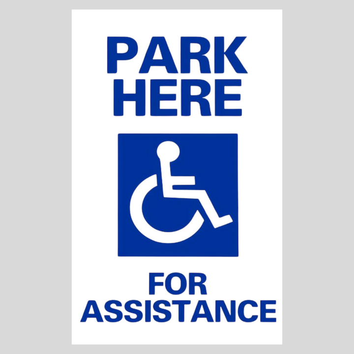 PARK HERE FOR ASSISTANCE Metal A-Frame Sign (SG-106A)