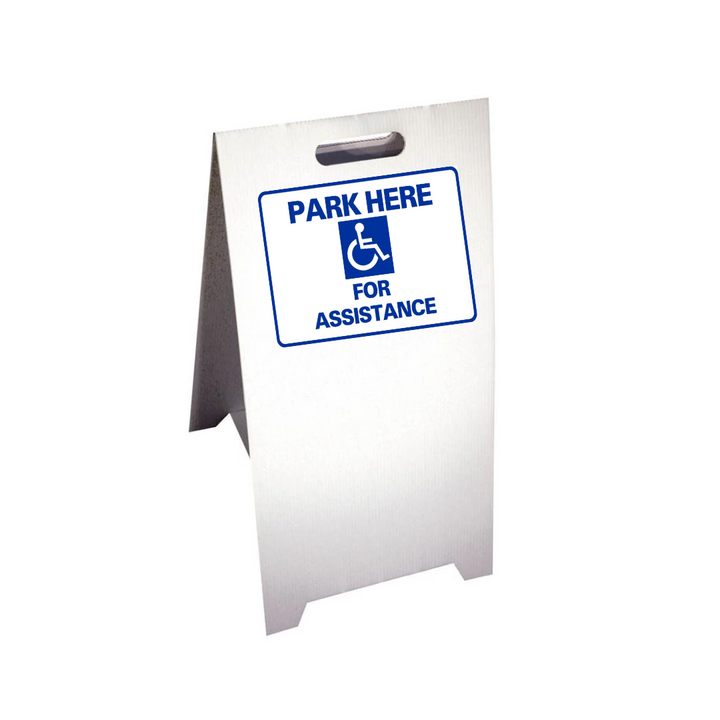 PARK HERE FOR ASSISTANCE Corrugated A-Frame Sign - Multi (SG-106G)