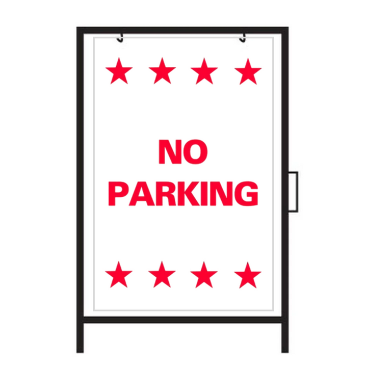 Letrero metálico de doble cara con marco en forma de A que dice "No estacionar" (SG-209A2)