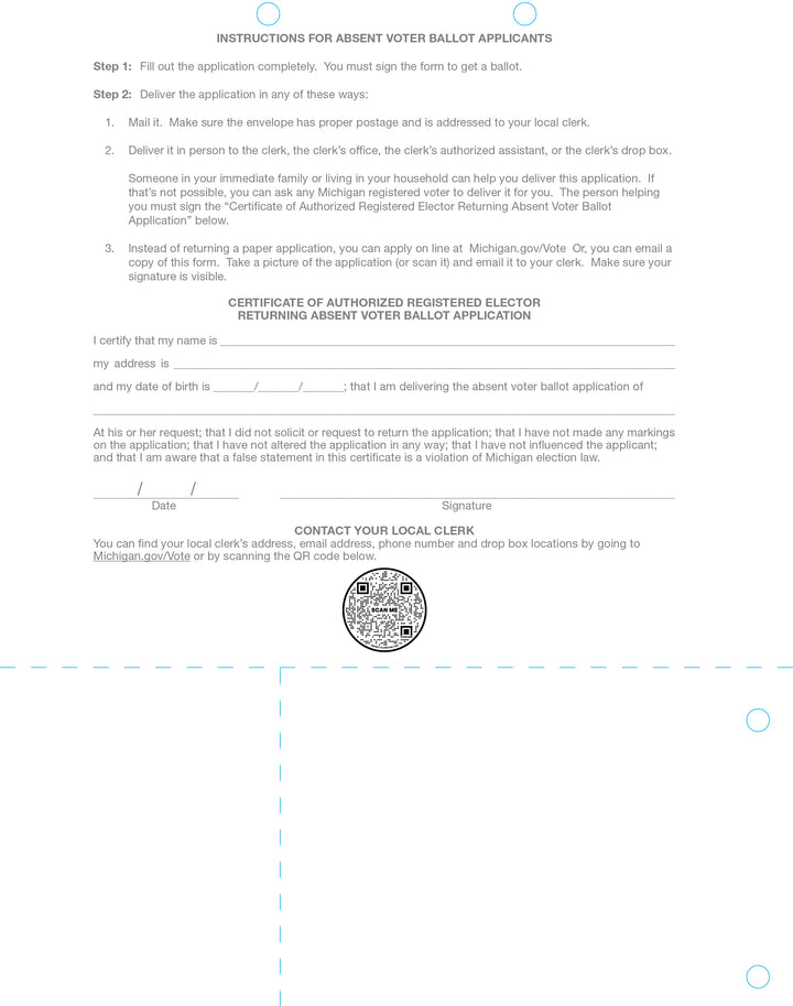 Aplicación para votar, soltero. QVF de 8 1-2 '' x 11 ''