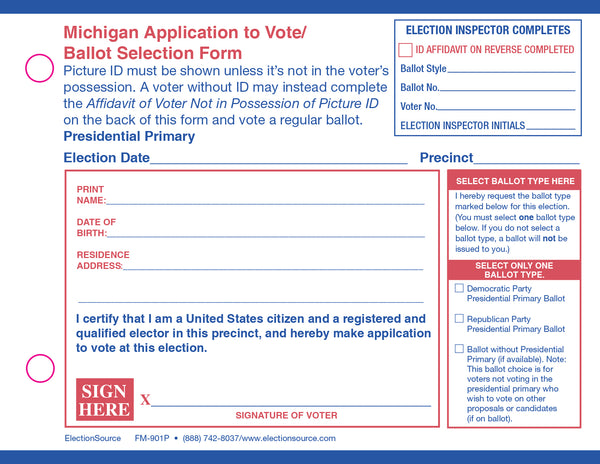 Application to Vote for Presidential Primary.