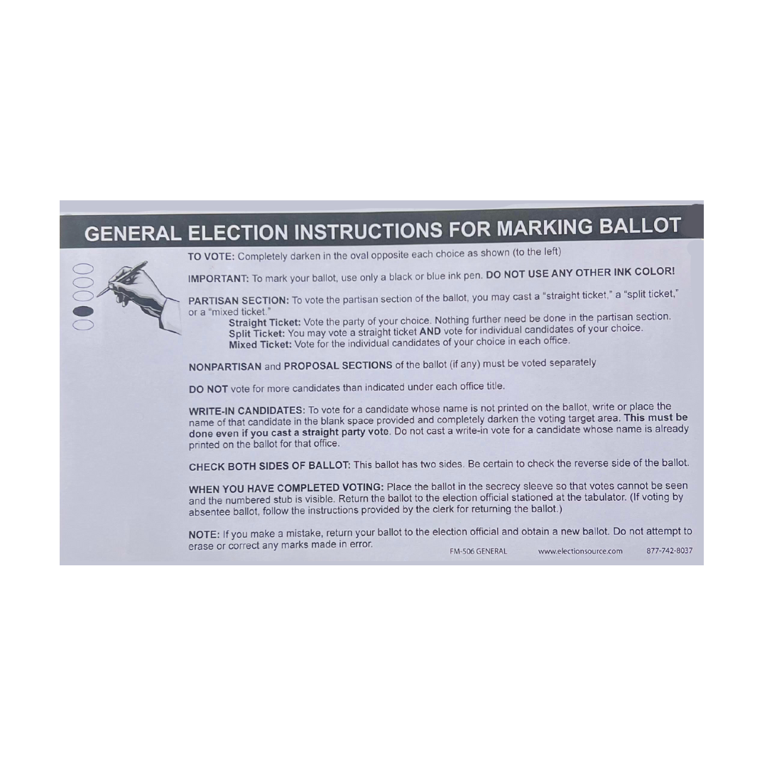 Oval Absent Voter Ballot Marking Instructions General Election (FM-506-General)