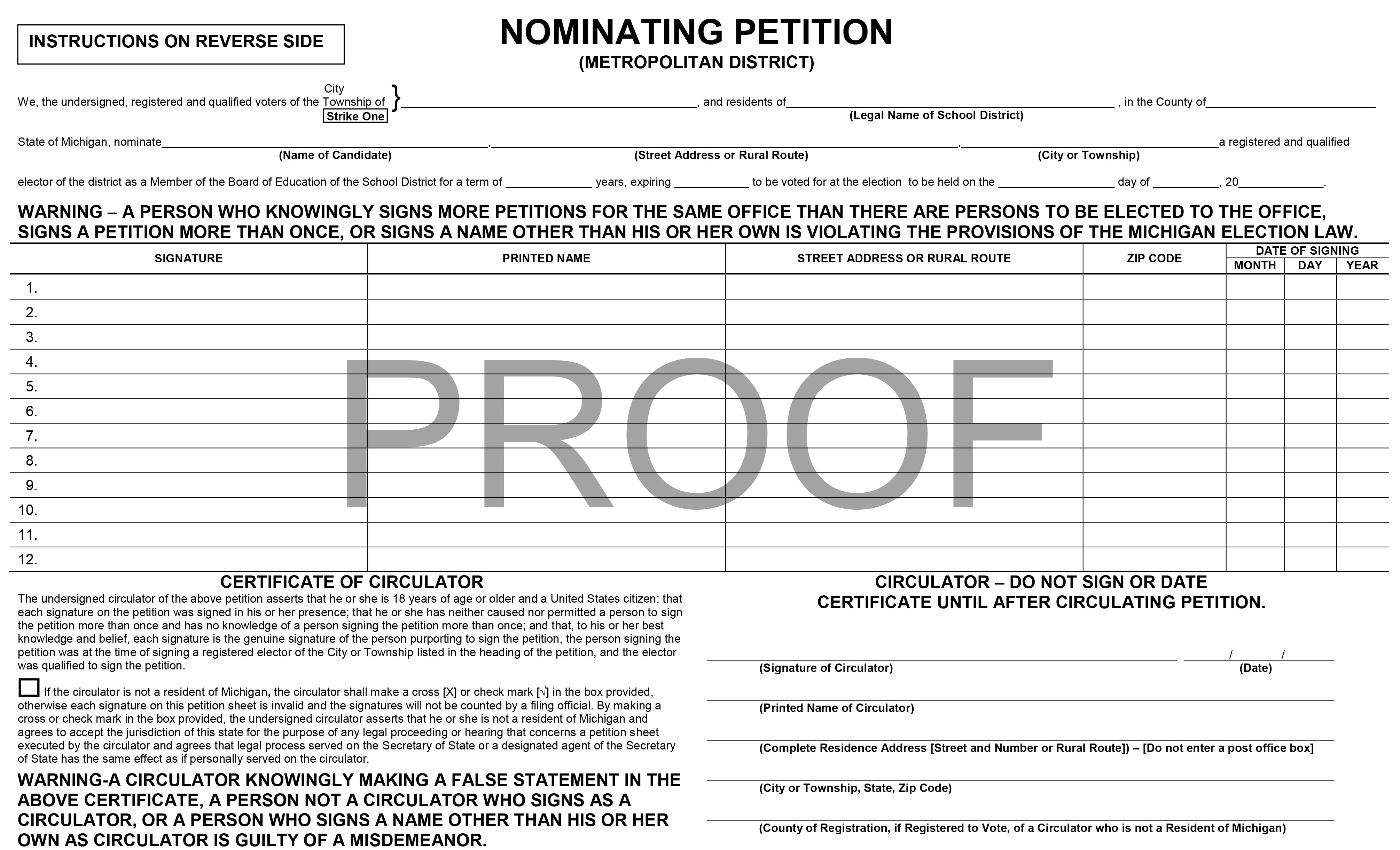 Nominating Petition Metropolitan District