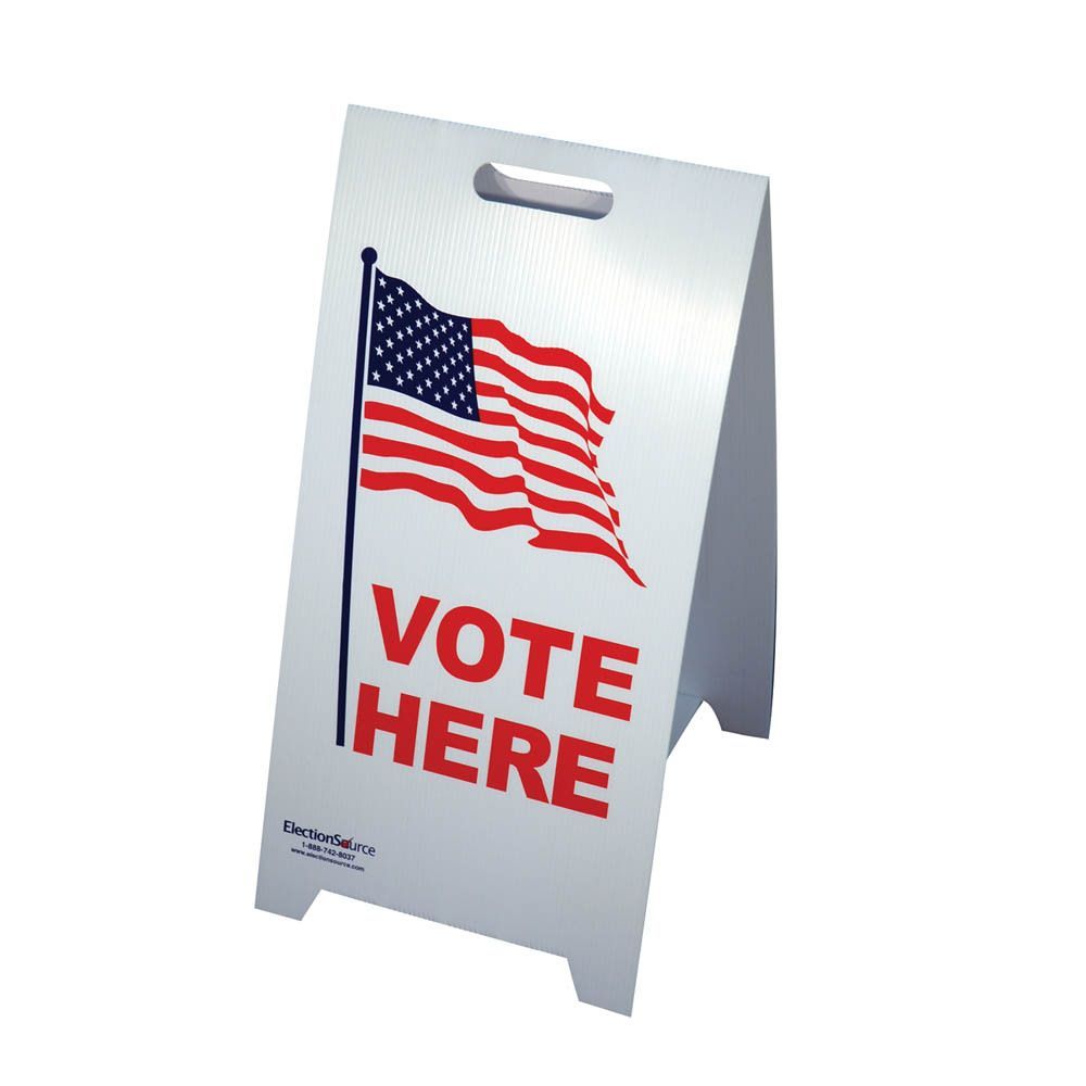 VOTE HERE with American Flag Pre-Printed A-Frame Sign (SG-153)