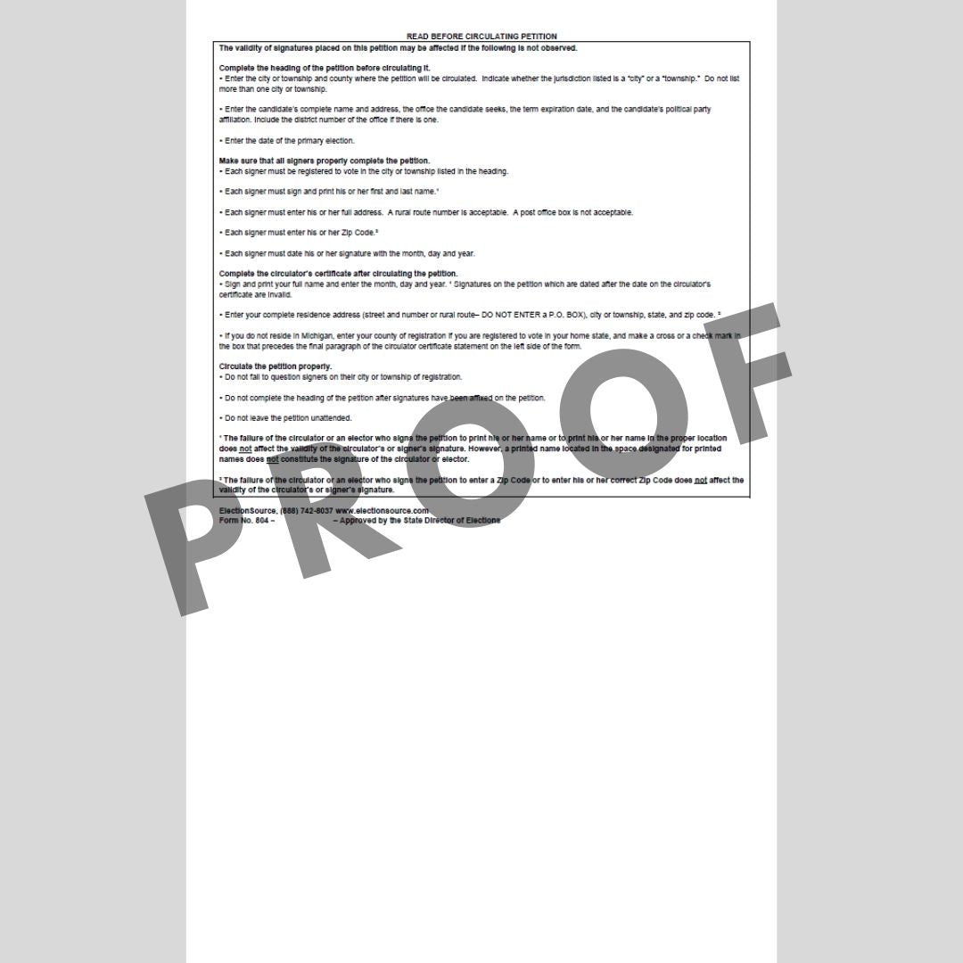 Nominating Petition - City-Township Partisan (PT-804)