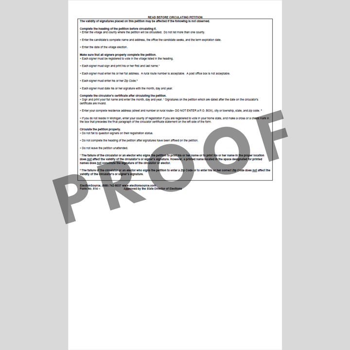 Nominating Petition - Village (PT-814)
