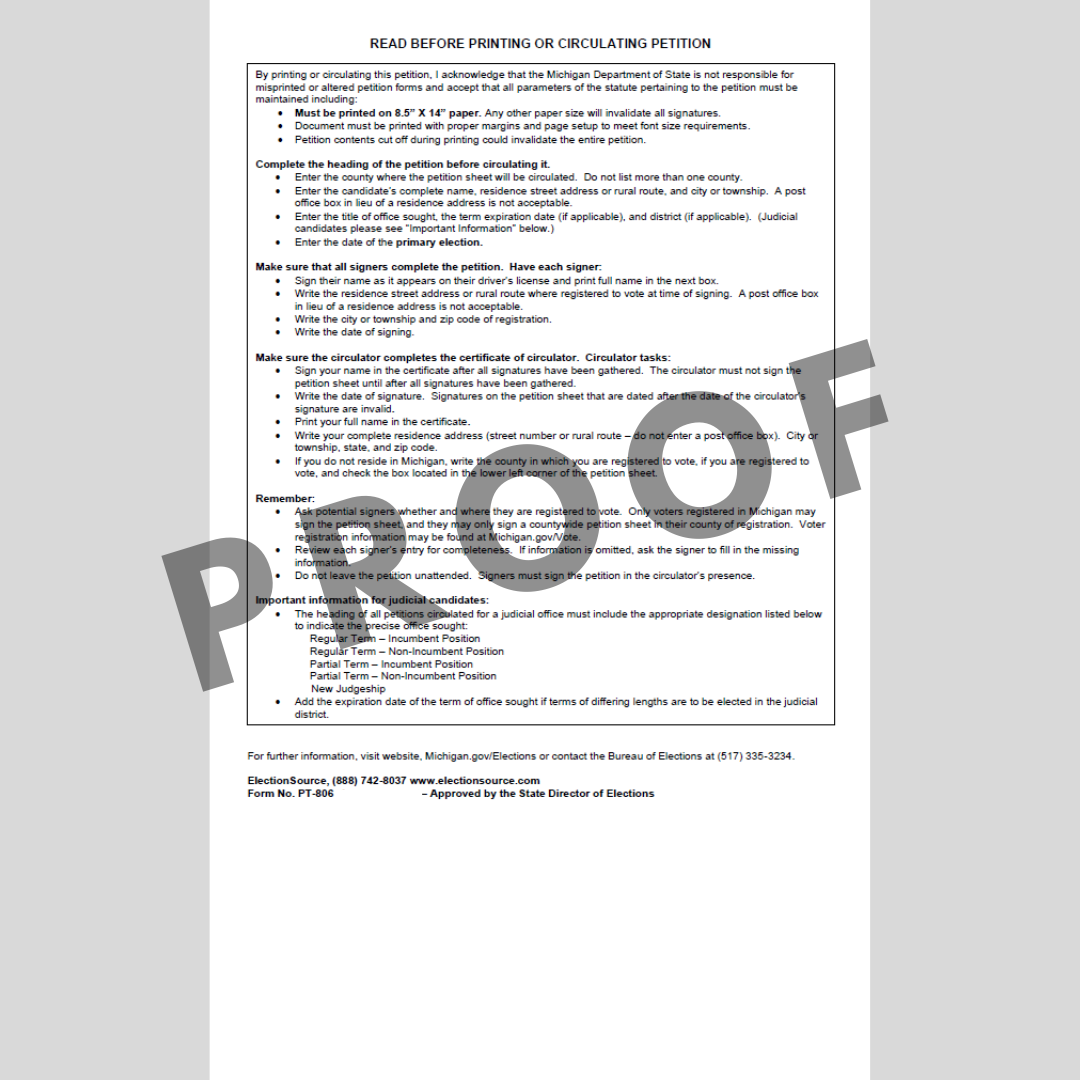 Nominating Petition - County Wide Nonpartisan (PT-806)