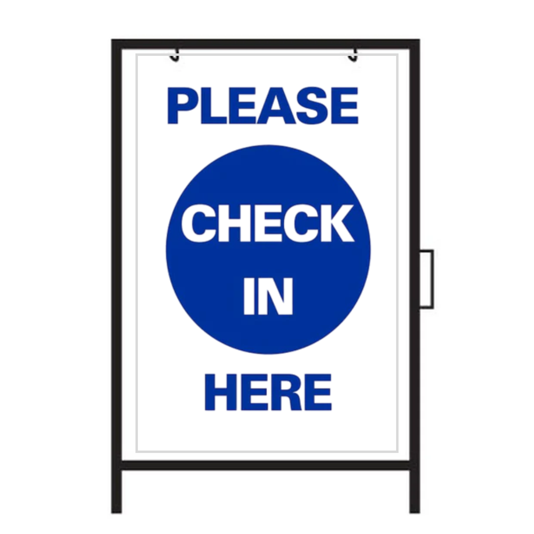 Check In Here Sign PLEASE CHECK IN HERE DOUBLE-SIDED Metal A-Frame Sign (SG-308A2 ...