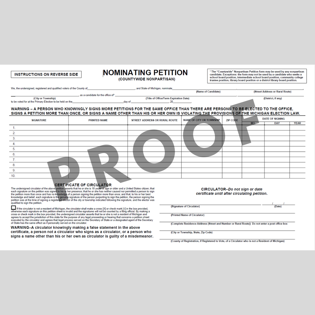 Nominating Petition - County Wide Nonpartisan (PT-806)
