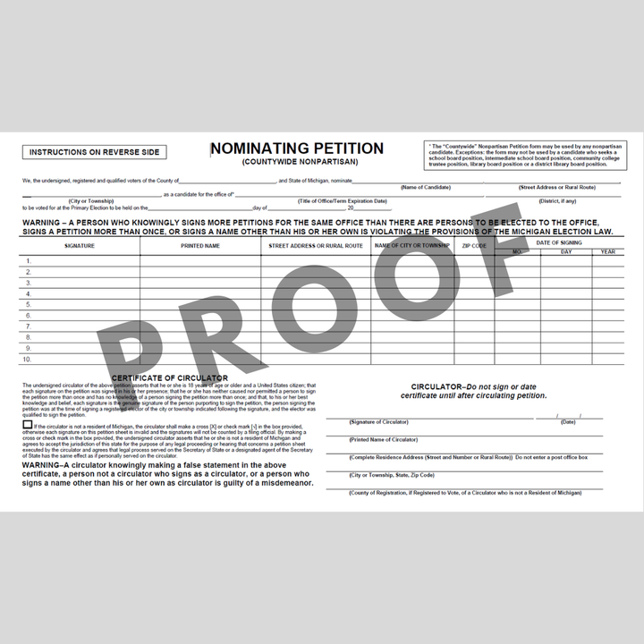 Nominating Petition - County Wide Nonpartisan (PT-806)