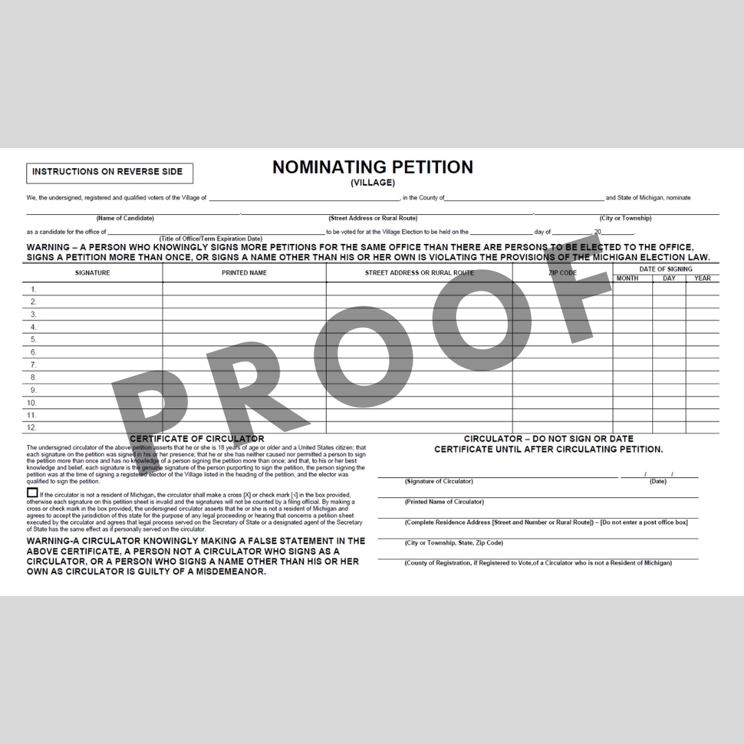Nominating Petition - Village (PT-814)