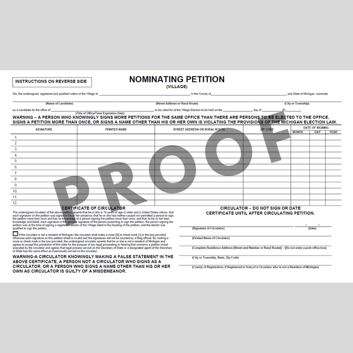Nominating Petition - Village (PT-814)
