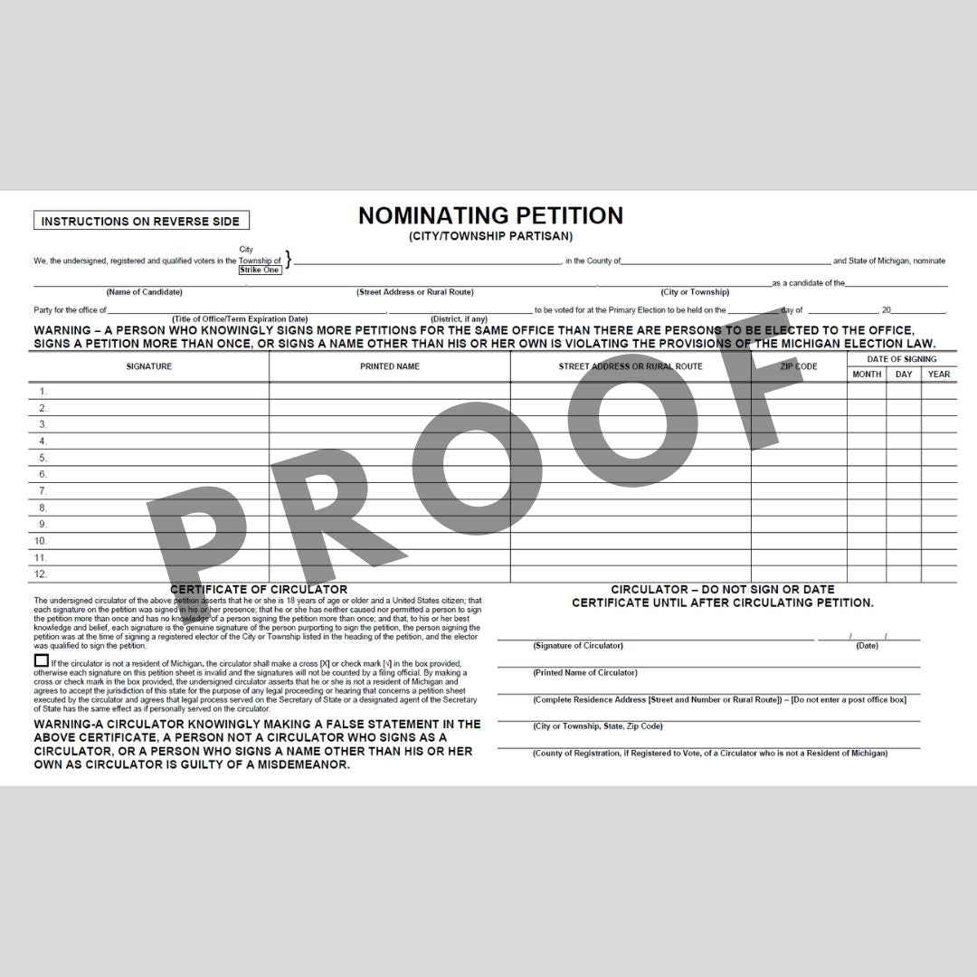 Nominating Petition - City-Township Partisan (PT-804)