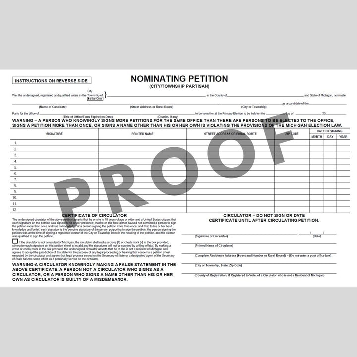 Nominating Petition - City-Township Partisan (PT-804)
