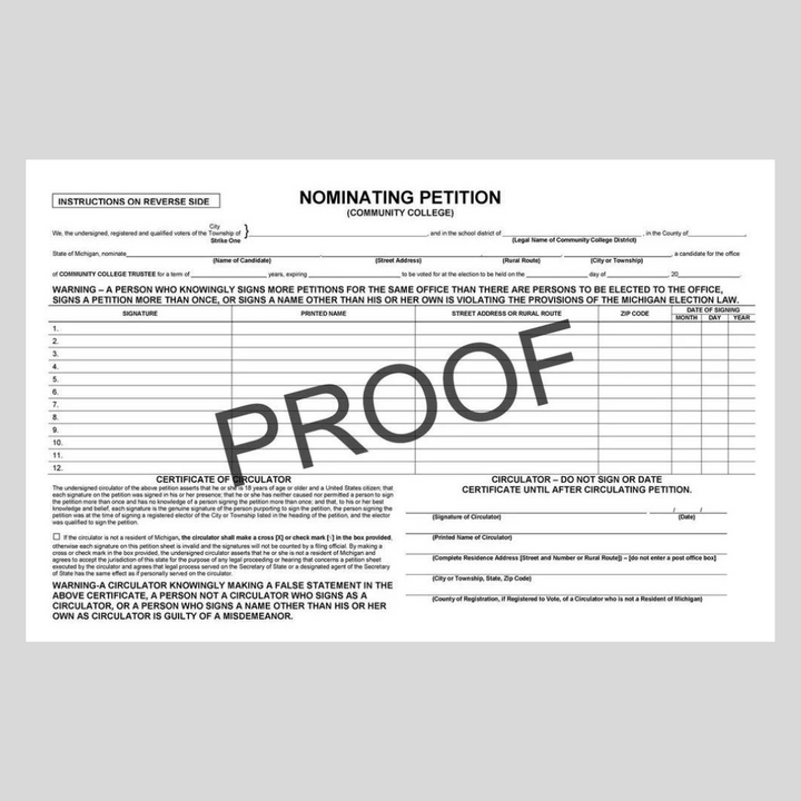 Nominating Petition - Community College (PT-822)