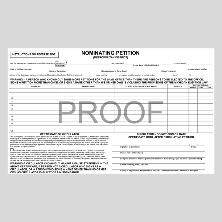 Nominating Petition-Metropolitan District (PT-807)