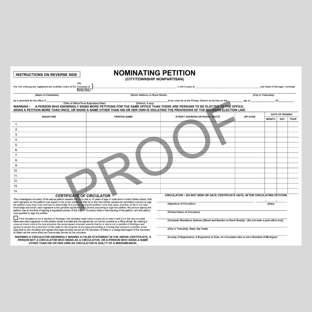 Nominating Petition (City-Township Nonpartisan) PT-805