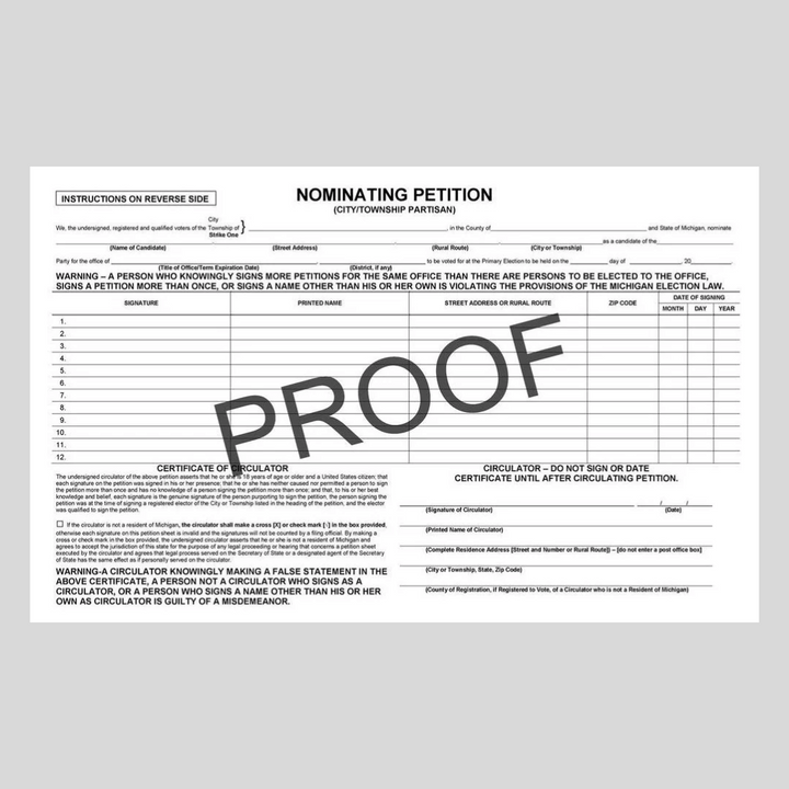 Nominating Petition - City-Township Partisan (PT-804)