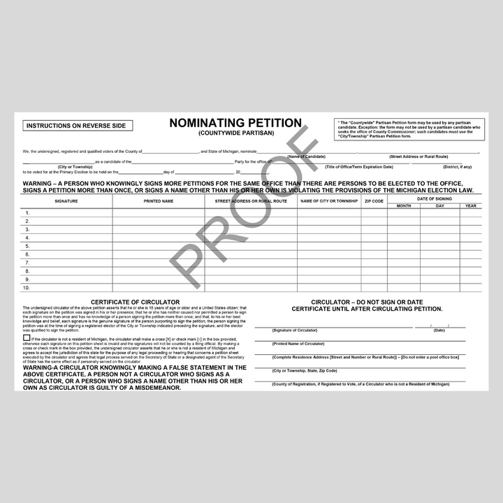 Petición de nominación (partidario de todo el condado)