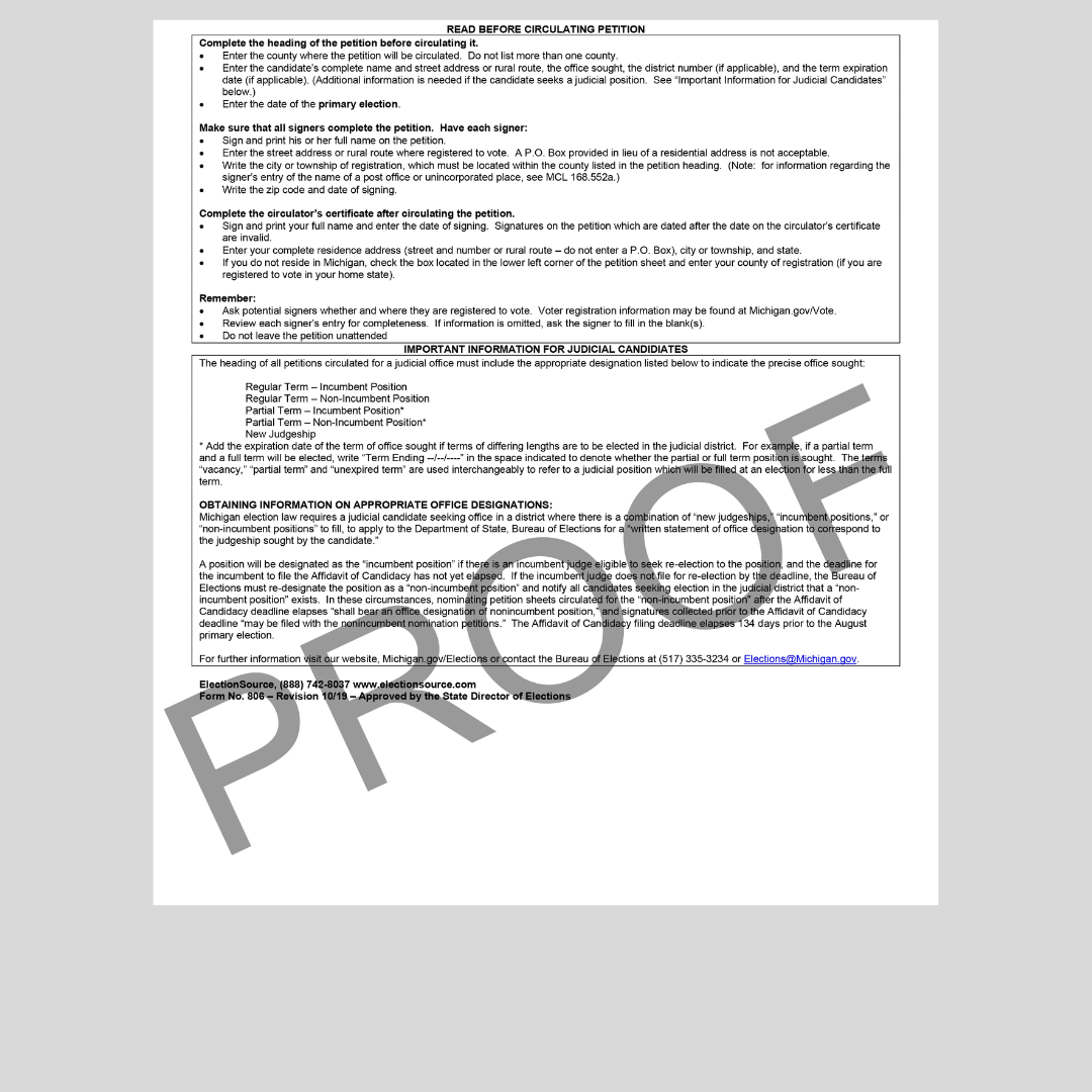 Nominating Petition - County Wide Nonpartisan (PT-806)