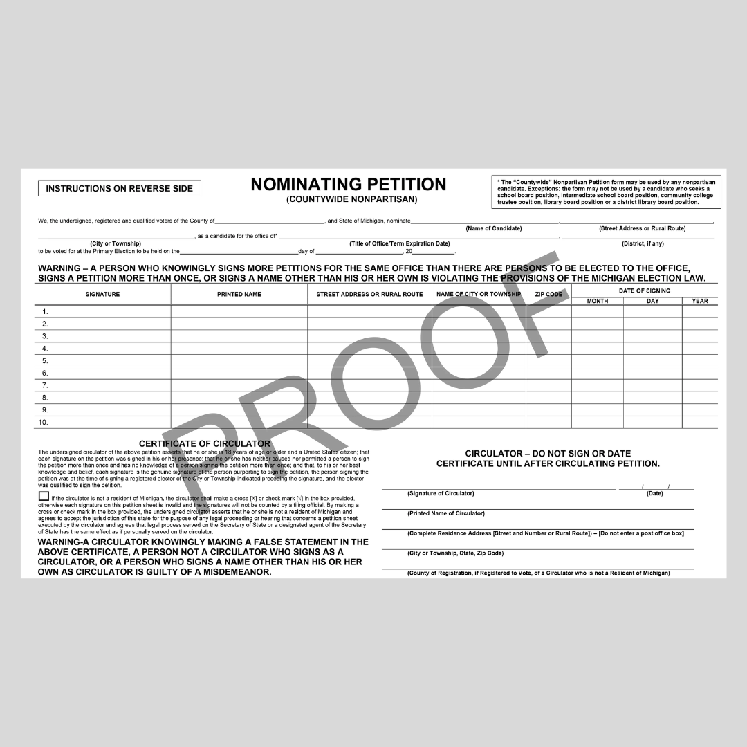 Nominating Petition (County Wide Nonpartisan) PT-806