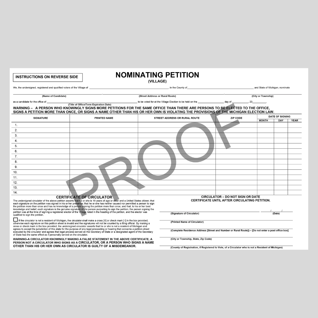 Nominating Petition (Village) PT-814