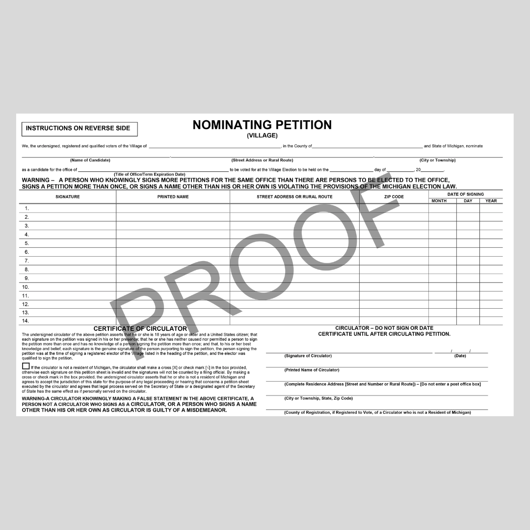 Nominating Petition - Village (PT-814)
