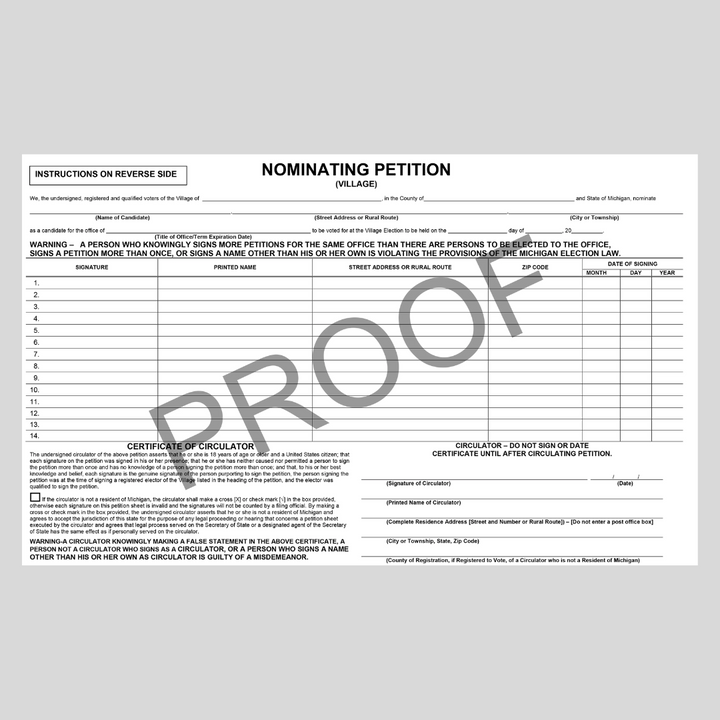Nominating Petition - Village (PT-814)
