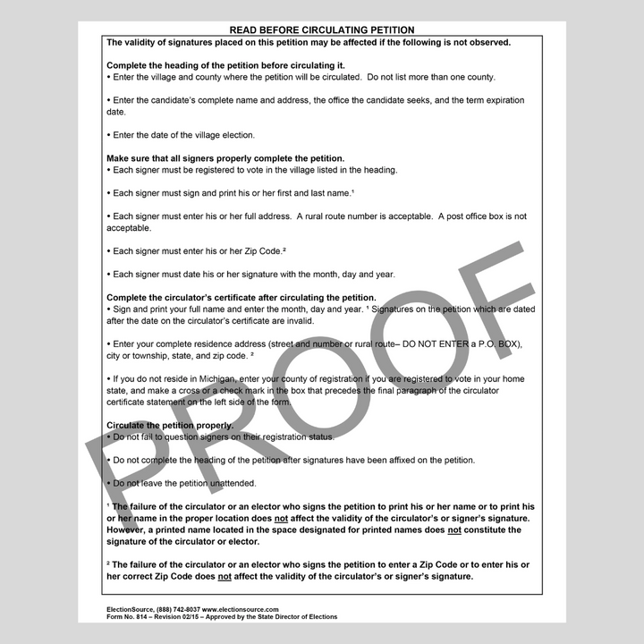 Nominating Petition - Village (PT-814)