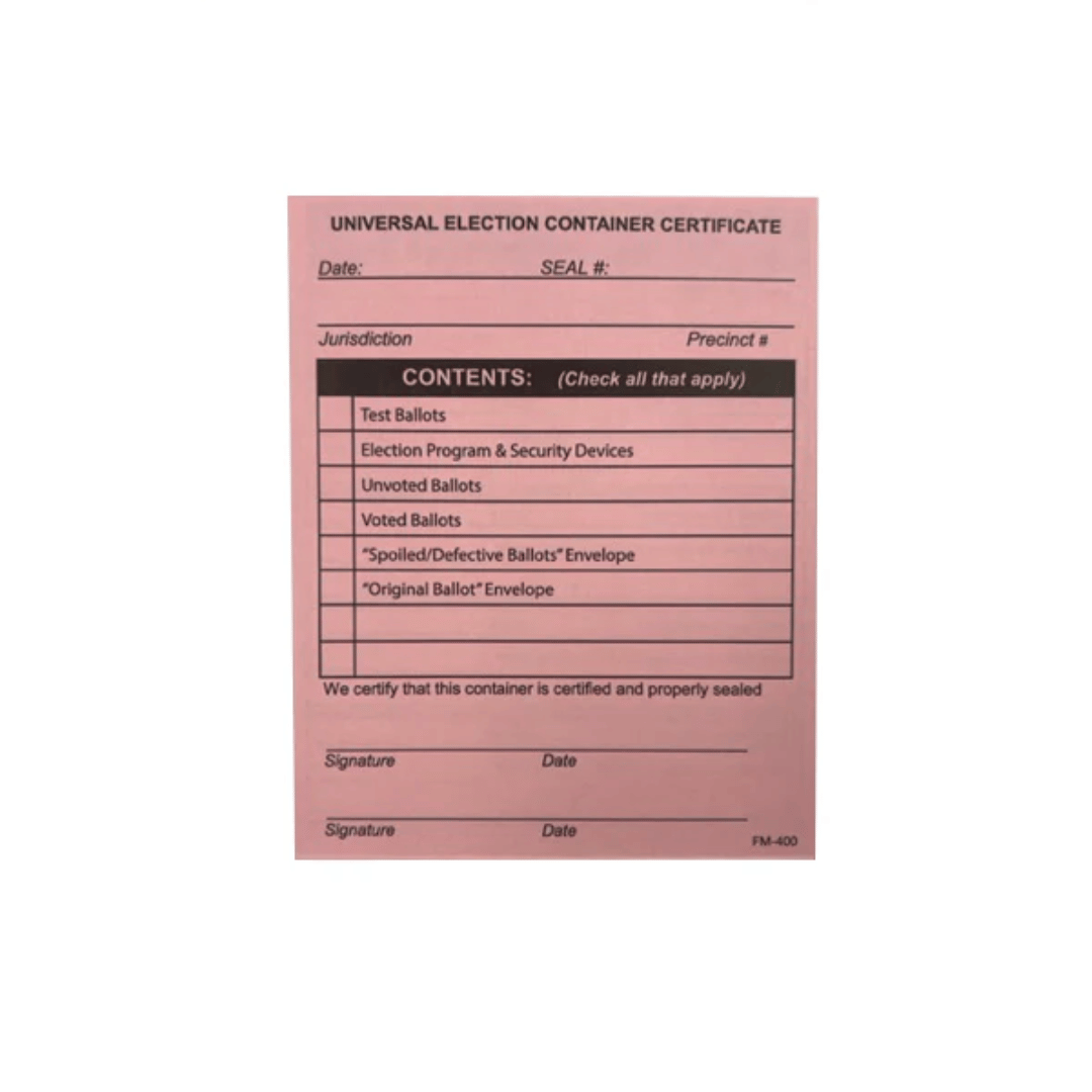 Universal Election Security Certificate (FM-400) – ElectionSource