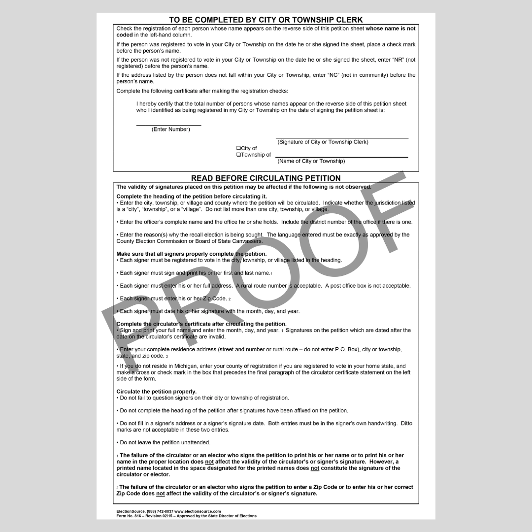 Recall Petition (PT-816)