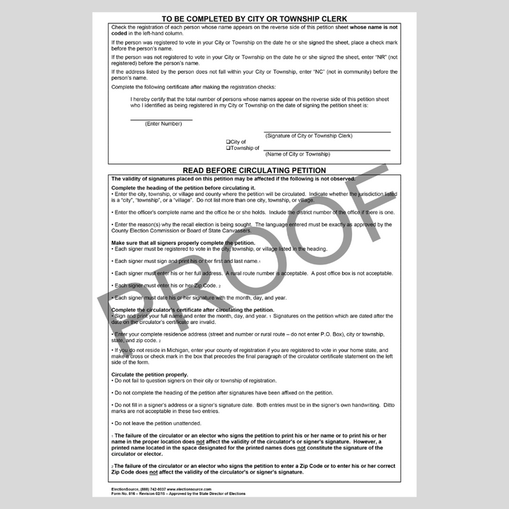 Recall Petition (PT-816)