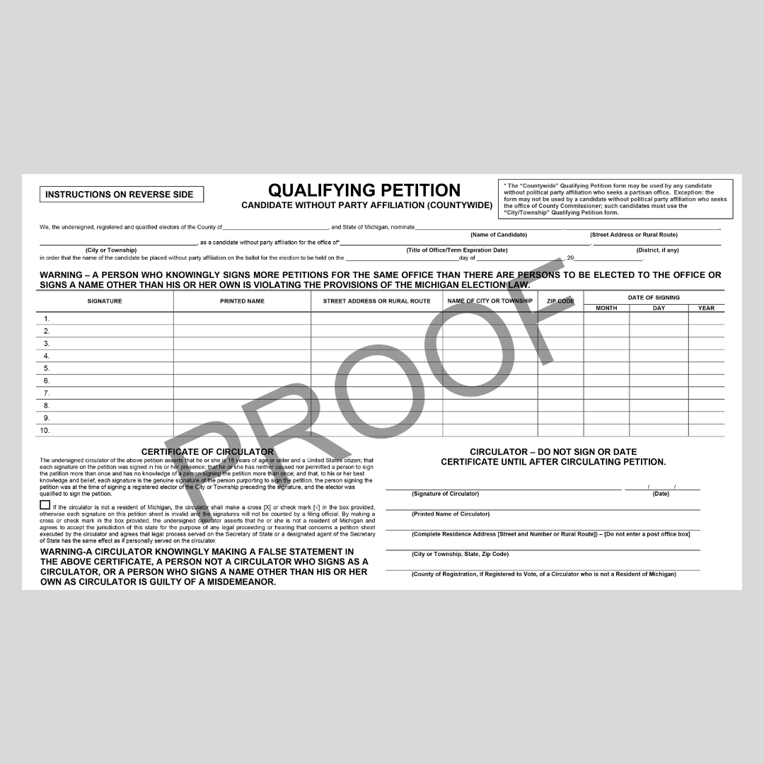 Qualifying Petition Candidate without Party Affiliation (County Wide) PT-811