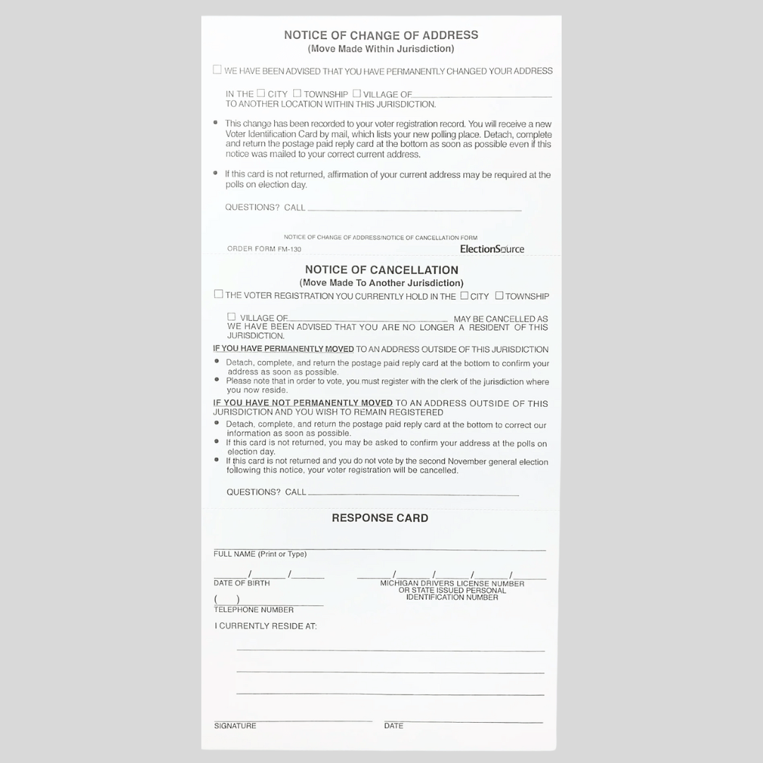 Notice of Change of Address-Cancellation (FM-130)