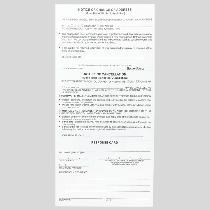 Notice of Change of Address-Cancellation (FM-130)