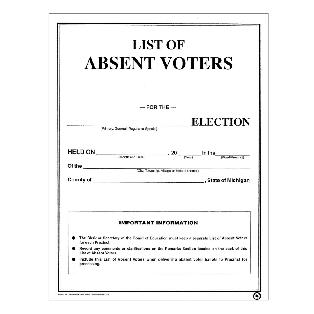 List of Absent Voter Ballots Issued FM-502