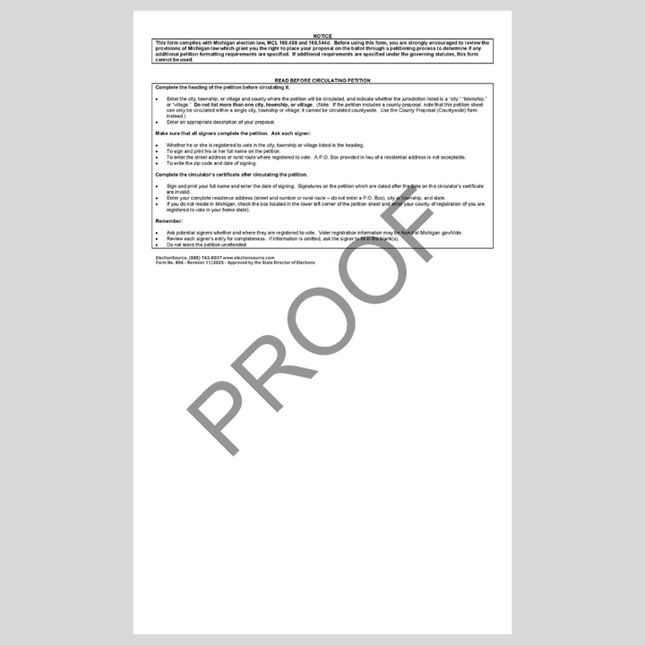 Nominating Petition - County Wide Nonpartisan (PT-806)