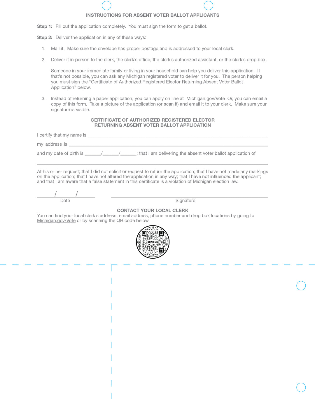 Aplicación para votar, soltero. QVF de 8 1-2 '' x 11 ''