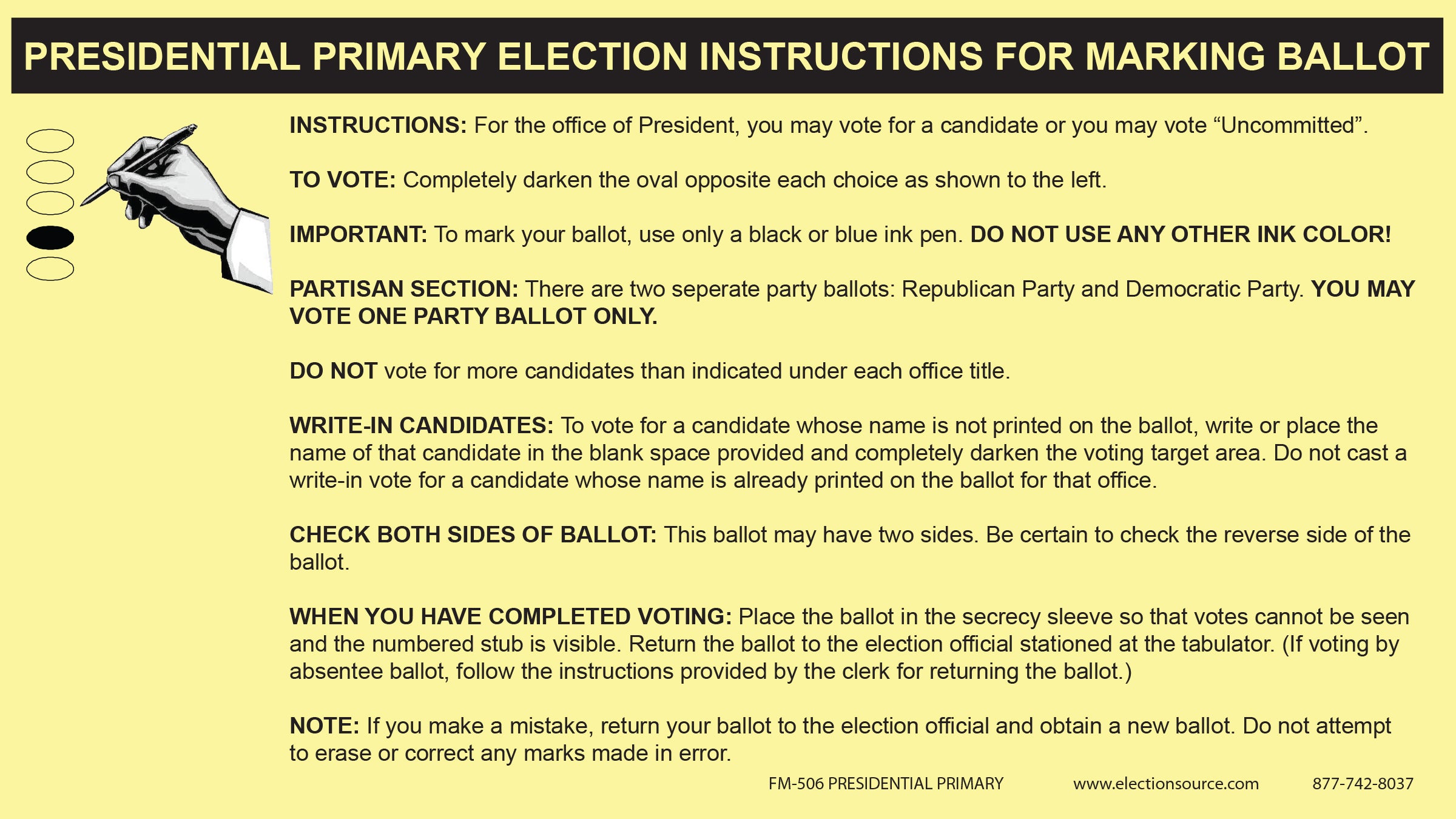 Oval Absent Voter Ballot Marking Instructions Presidential Primary