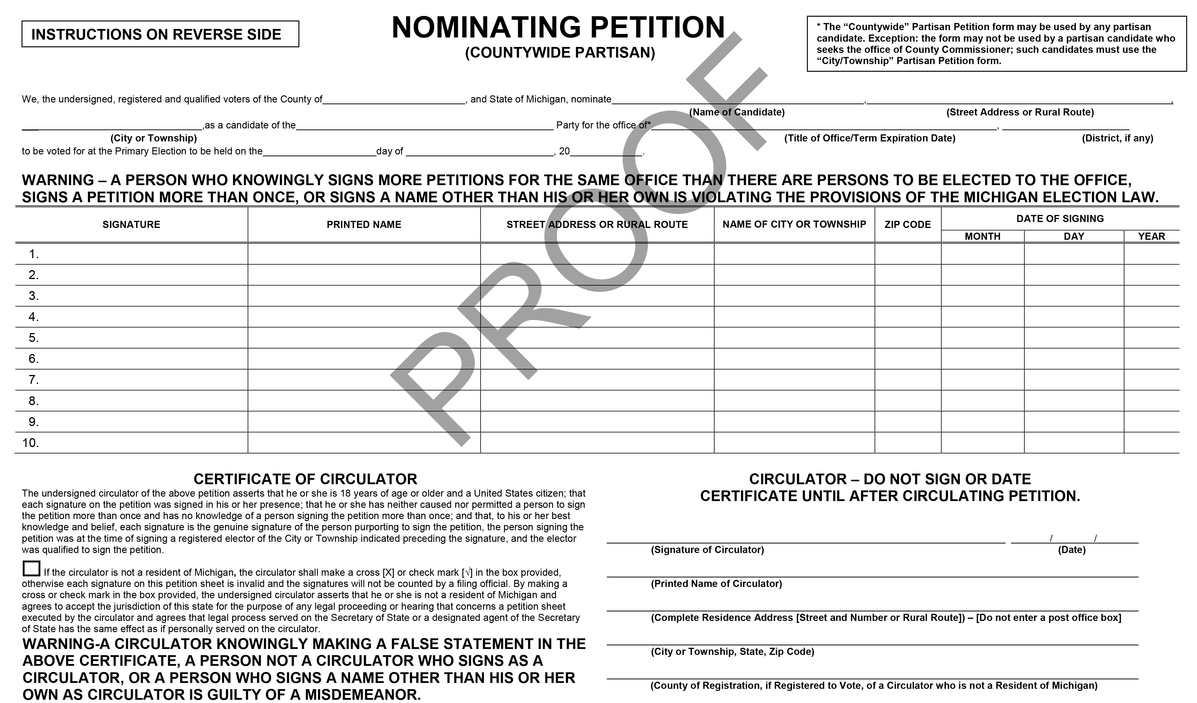 Petición de nominación (partidario de todo el condado)