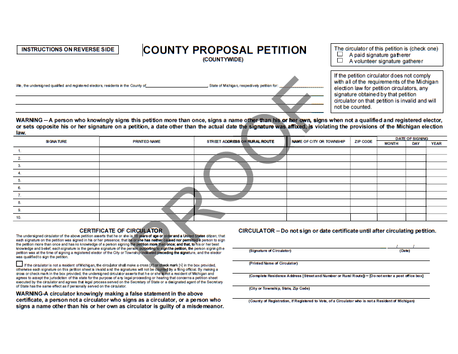 County Proposal Petition (County Wide) PT-845