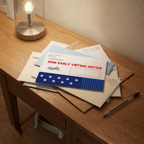 Early Voting Notice Imprinted Postcards EZ-DATA QUOTE (FM-Custom EV Postcard)
