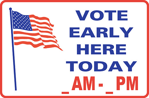 VOTE HERE EARLY TODAY AM-PM WITH FLAG H-Stake Sign (SG-112D2)