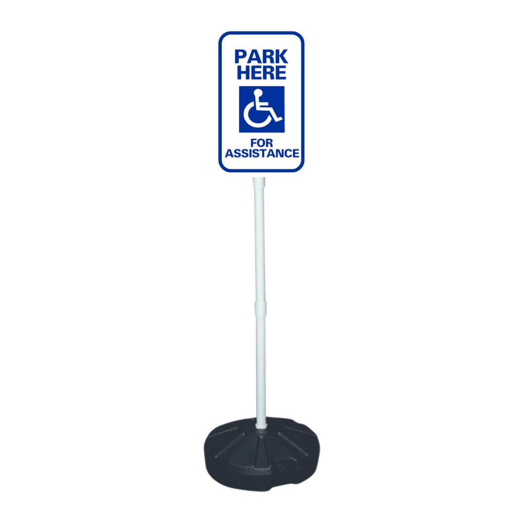 PARK HERE FOR ASSISTANCE Weightable Base Sign SG-106H