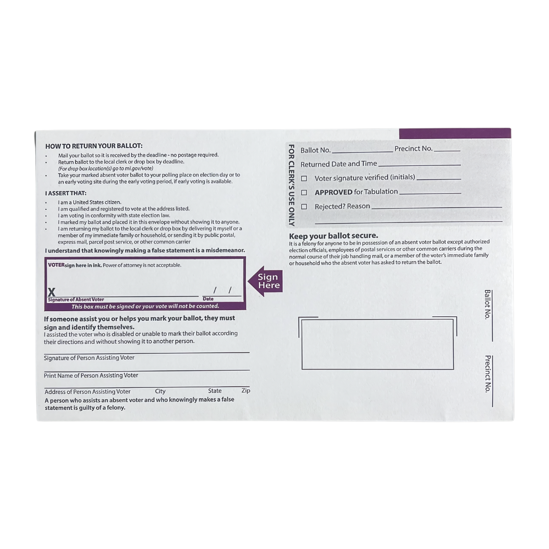 Absent Voter Return Envelope FM-504 Purple