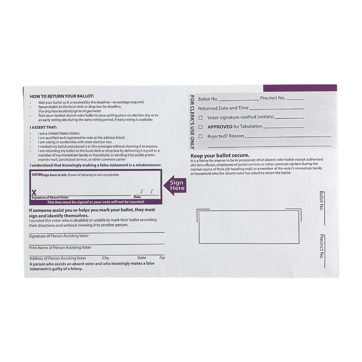 Absent Voter Return Envelope (FM-504 Purple)