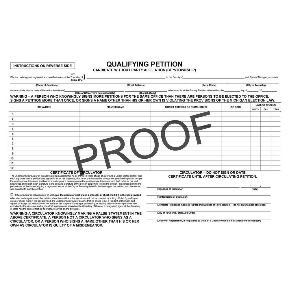 Qualifying Petition Candidate without Party Affiliation (City-Township)