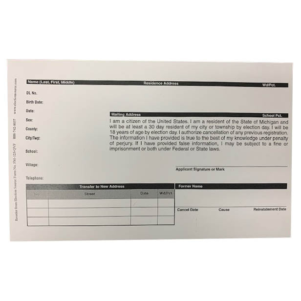 QVF Master Card with Voter History (FM-125 QVF)